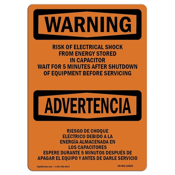Signmission OSHA WARNING Sign, Risk Of Electrical Shock From Energy, 14in X 10in Aluminum, OS-WS-A-1014-L-12824 OS-WS-A-1014-L-12824